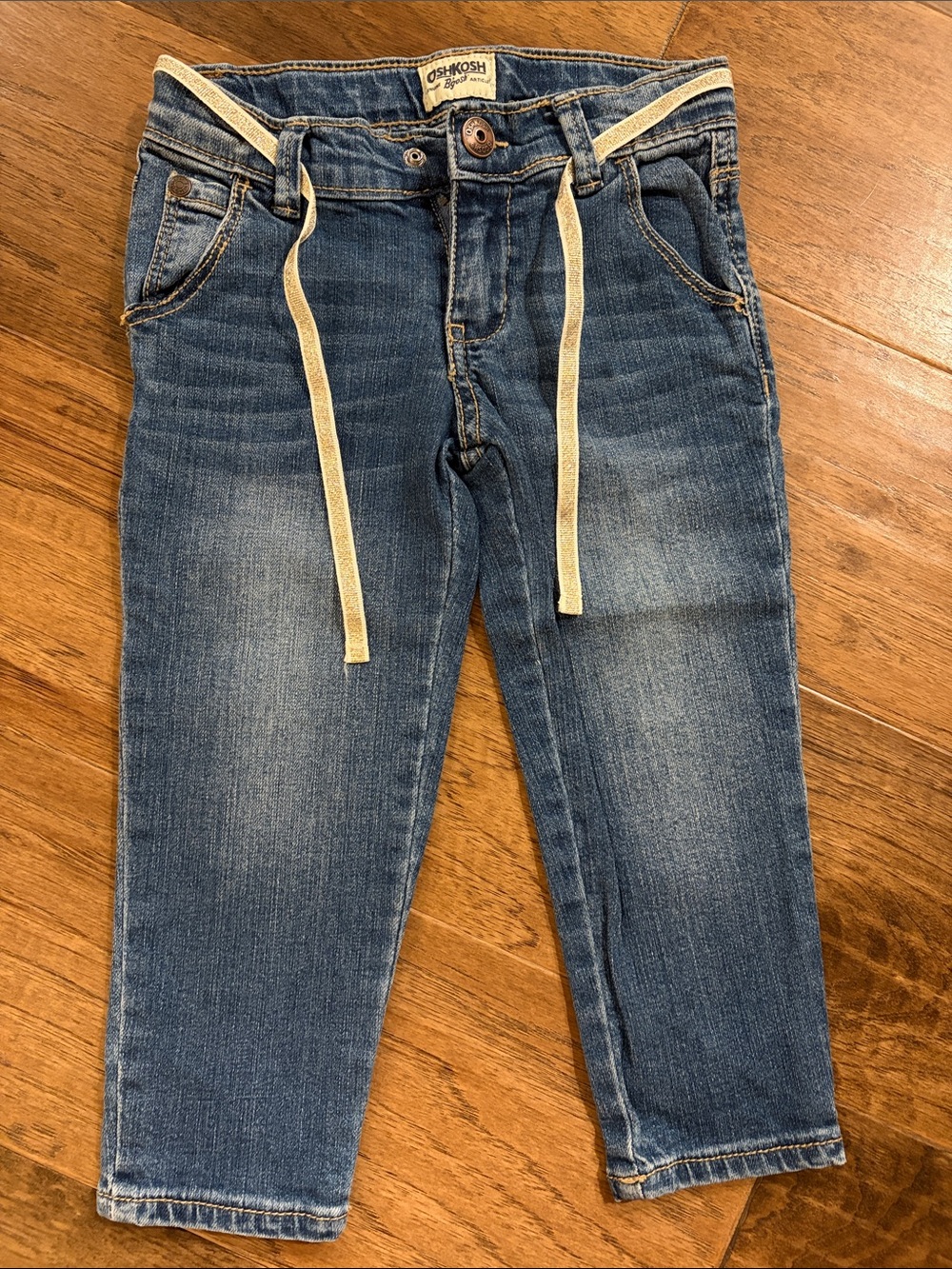 OshKosh B'gosh Slim Straight Blue Denim Jeans with Cream Drawstring